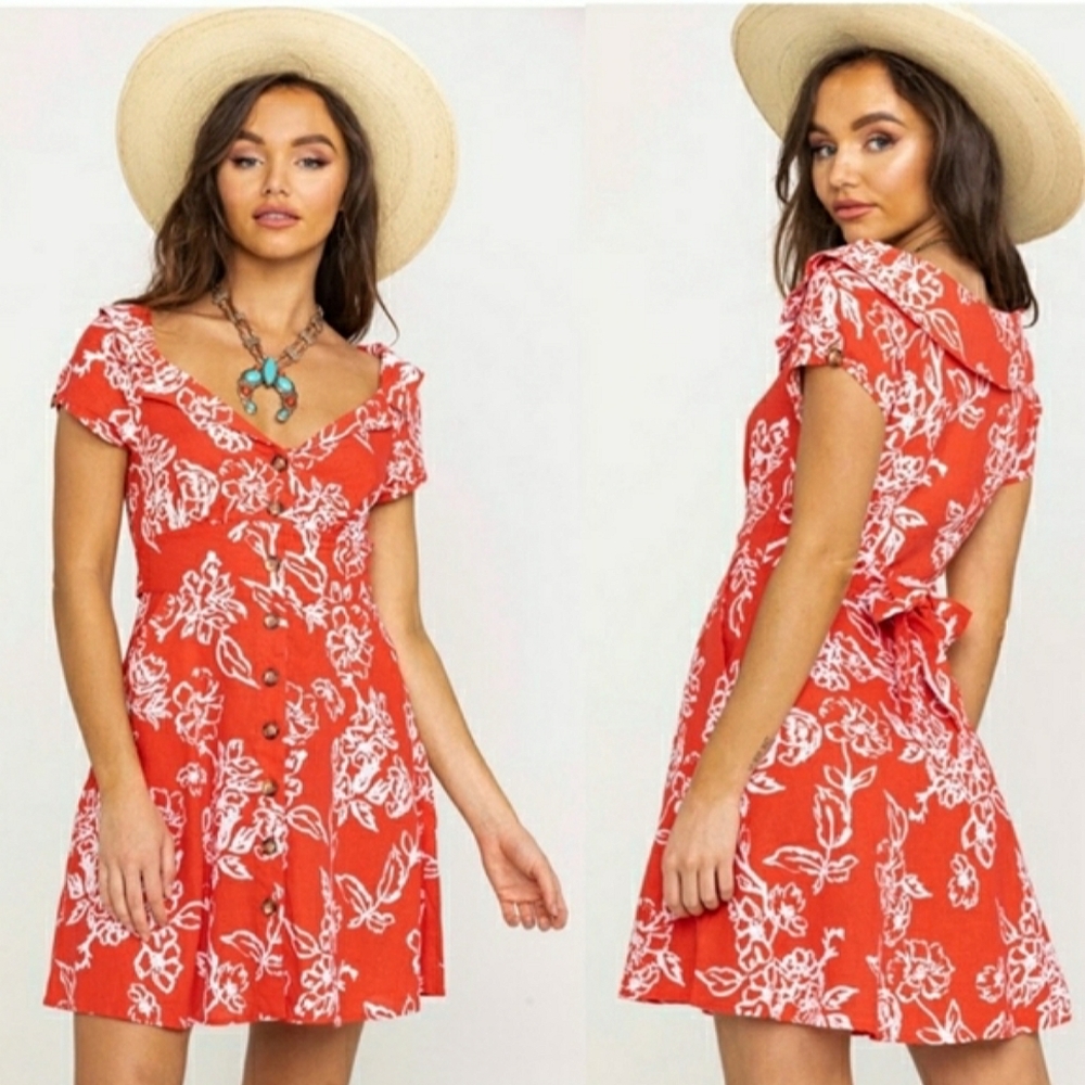Free People A Thing Called Love Mini Dress Cherry Combo Size 8